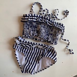 Navy and white striped girls bikini